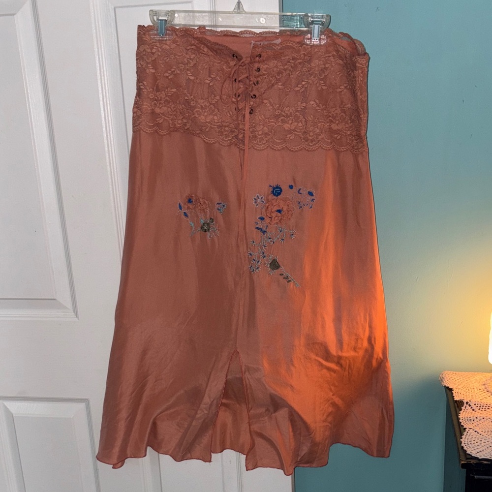 Vintage 100% Silk Rangoon Lace-Trimmed Skirt
